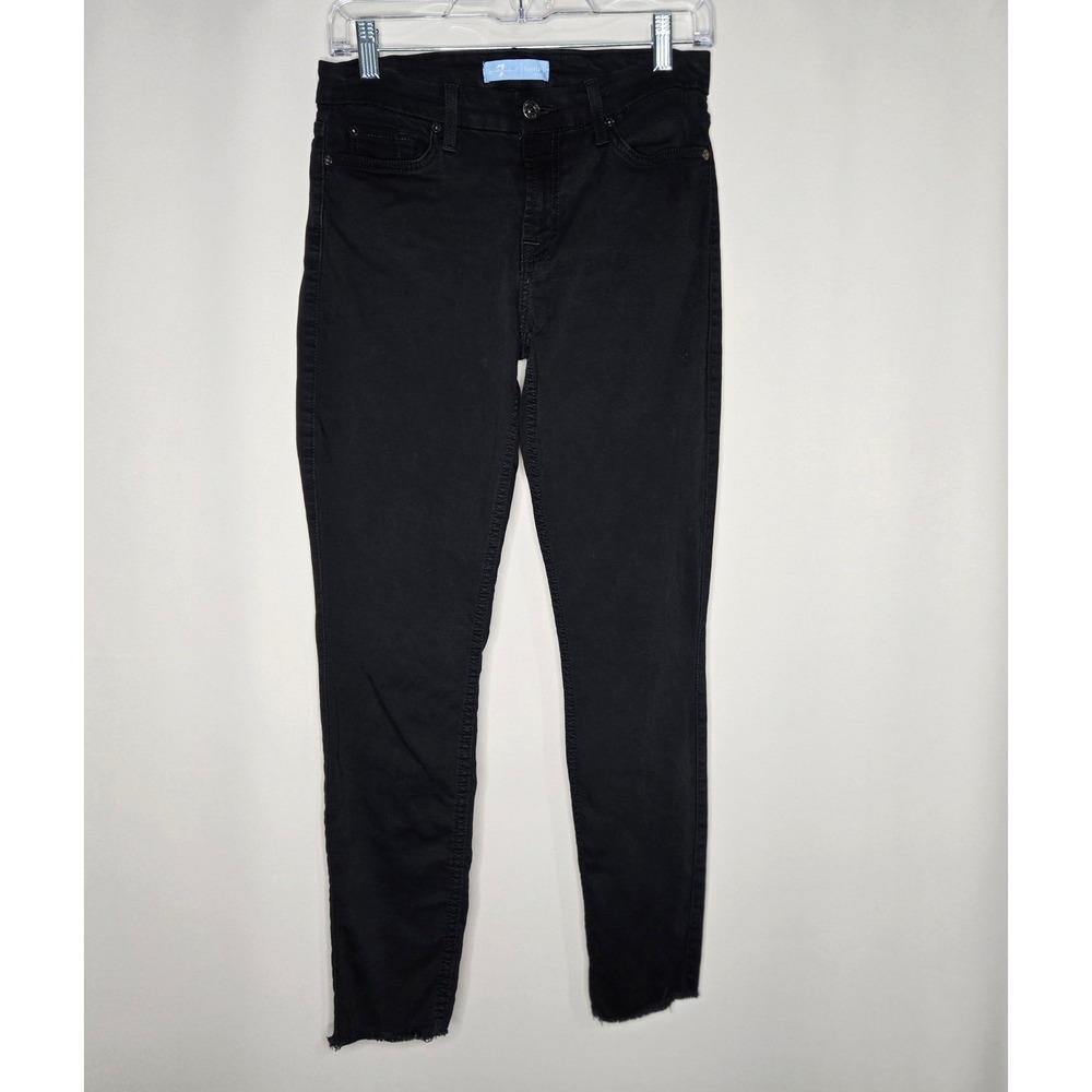7 For All Mankind b(air) Denim Black Wash Raw Hem Skinny Jeans